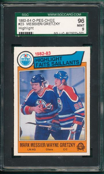 1983-84 O-Pee-Chee #23 Gretzky/Messier 2 Card Lot SGC 96 MINT 