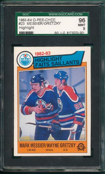 1983-84 O-Pee-Chee #23 Gretzky/Messier 2 Card Lot SGC 96 MINT 