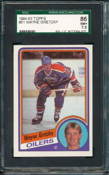 1984-85 Topps (4) #51 Wayne Gretzky  & 1988-89 (1) Topps #8 Gretzky Sticker, (5) Card Lot SGC