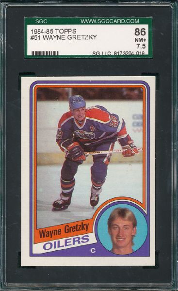 1984-85 Topps (4) #51 Wayne Gretzky  & 1988-89 (1) Topps #8 Gretzky Sticker, (5) Card Lot SGC