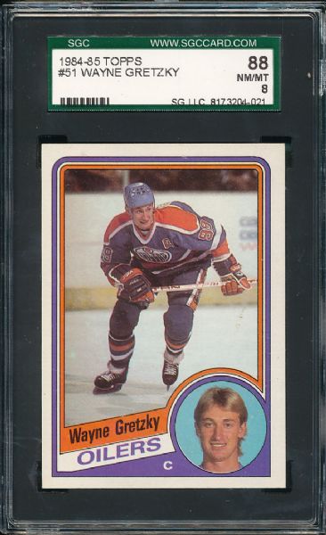 1984-85 Topps (4) #51 Wayne Gretzky  & 1988-89 (1) Topps #8 Gretzky Sticker, (5) Card Lot SGC