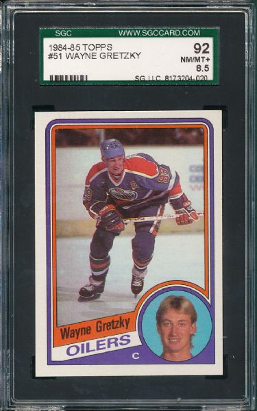 1984-85 Topps (4) #51 Wayne Gretzky  & 1988-89 (1) Topps #8 Gretzky Sticker, (5) Card Lot SGC