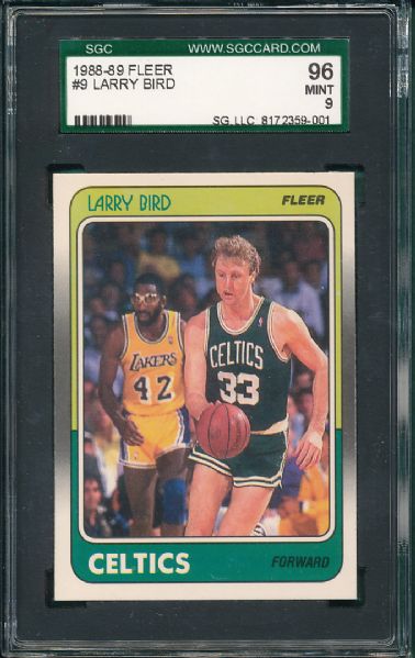 1988-89 Fleer #9 Larry Bird 2 Card Lot SGC 96 & 92