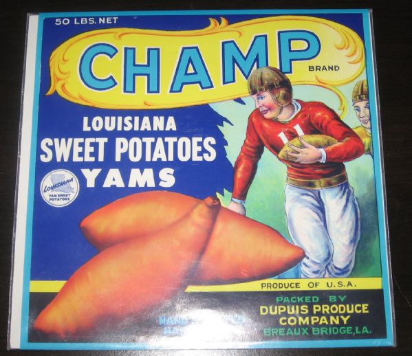 1930's Football Champ Brand Produce Crate Label