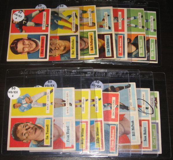 1956-57 Topps FB (58) Card Lot W/HOFers Em Tunnell