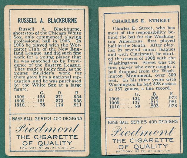 1911 T205 Blackburne, and Street (2) Card Lot