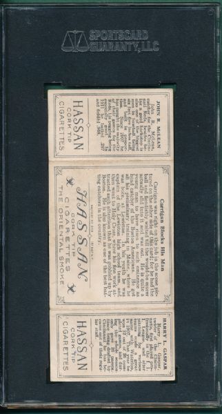 1912 T202 #012 Carrigan Blocks His Man Gasper/McLean Hassan Cigarettes Triple Folder SGC 40