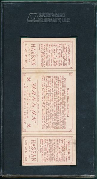 1912 T202 #023 Chase Dives Into Third, Phillippe/Gibson, Hassan Cigarettes Triple Folder SGC 40