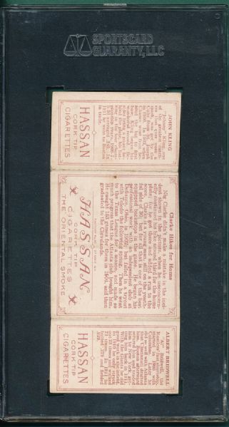 1912 T202 #32 Clarke Hikes for Home, Bridwell/Kling. Hassan Cigarettes Triple Folder SGC 40