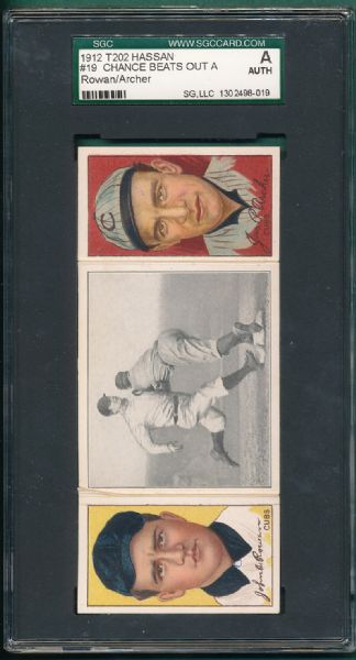 1912 T202 (2) Card Lot, Hassan Cigarettes Triple Folder SGC A