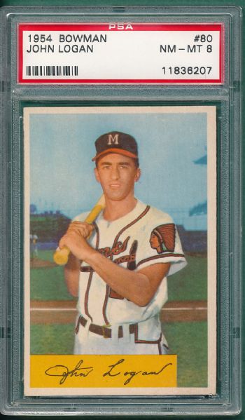 1954 Bowman #80 John Logan PSA 8