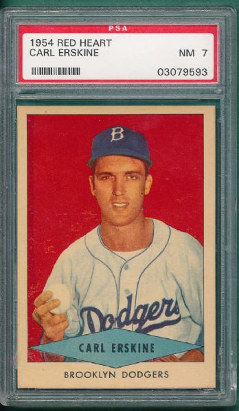 1954 Red Heart Carl Erskine PSA 7