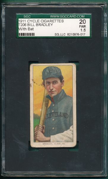 1909-1911 T206 Bradley, Bat, Cycle 460 Cigarettes SGC 20