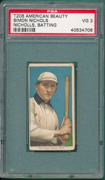 1909-1911 T206 Nichols, Batting, American Beauty Cigarettes PSA 3 *Highest Graded, Low Pop*