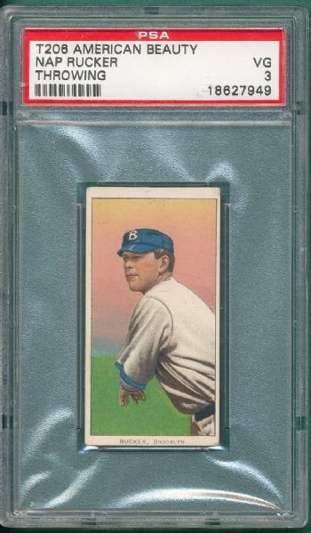 1909-1911 T206 Rucker, Throwing, American Beauty Cigarettes PSA 3 *Highest PSA, Low Pop*