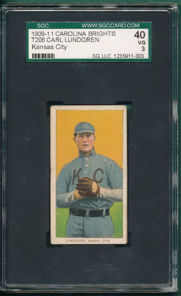 1909-1911 T206 Lundgren, KC, Carolina Brights Cigarettes SGC 40  *Only 3 Graded*