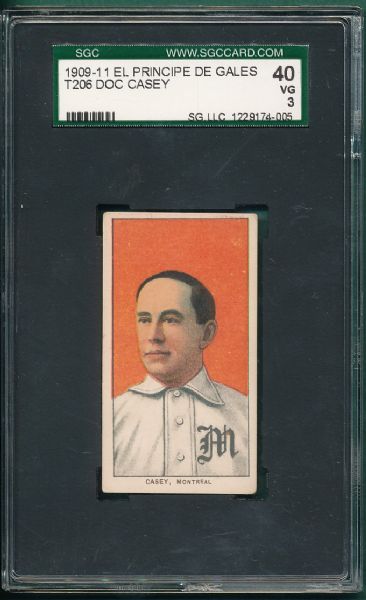 1909-1911 T206 Casey, El Principe De Gales Cigarettes SGC 40