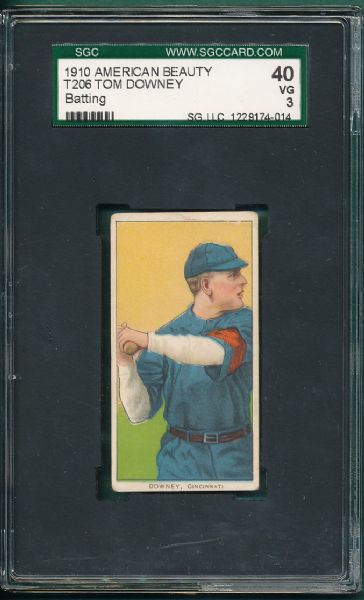 1909-1911 T206 Downey, Batting, American Beauty 350 NF Cigarettes SGC 40