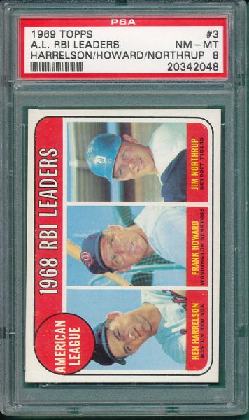 1969 Topps (3) Card Lot W/#03 AL RBI Leaders PSA 8