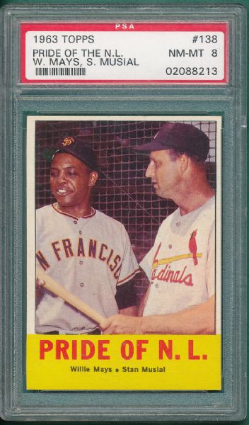 1963 Topps #138 Pride of NL Mays/Musial PSA 8