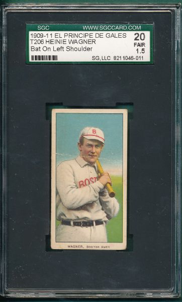 1909-1911 T206 Wagner, Heinie, Bat on Left, El Principe De Gales Cigarettes SGC 20