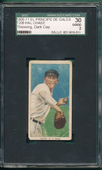 1909-1911 T206 Chase, Dark Cap, El Principe De Gales Cigarettes SGC 30