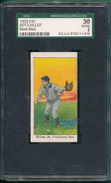 1909 E92 Dots Miller SGC 30 *Blank Back*