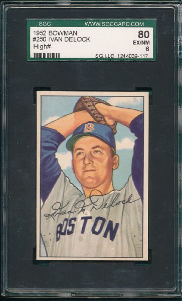 1952 Bowman #250 Ivan DeLock SGC 80 *Hi #*