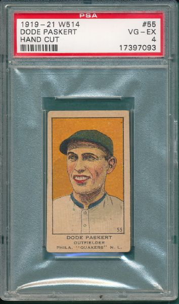 1919-21 W514 #55 Dode Paskert PSA 4