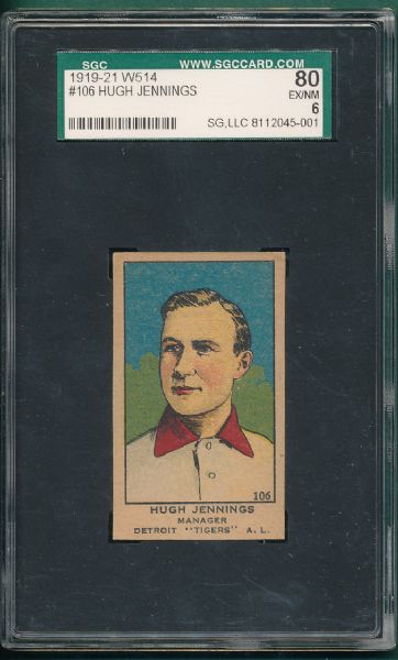 1919-21 W514 #106 Hugh Jennings SGC 80