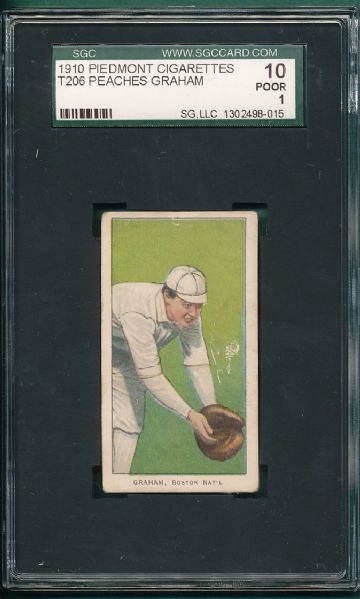 1909-1911 T206 Graham, Peaches, Piedmont Cigarettes SGC 10 *Missing Red Ink?*