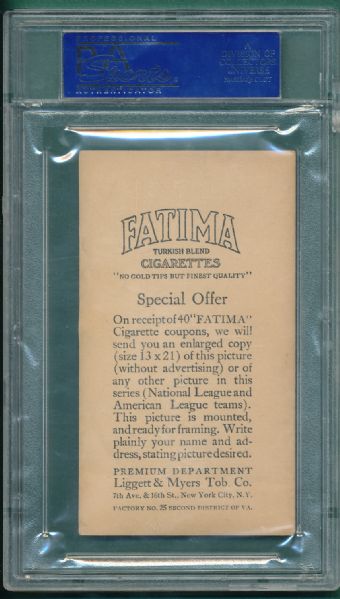 1913 T200 Philadelphia Athletics Fatima Cigarettes PSA 4