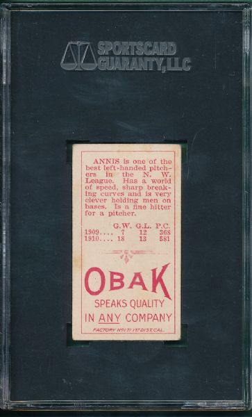 1911 T212 Annis Obak Cigarettes Red Back SGC 50