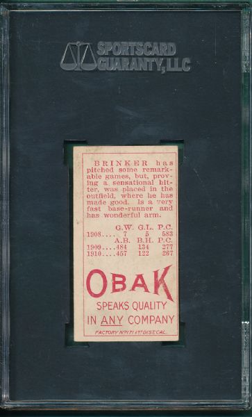 1911 T212 Brinker Obak Cigarettes Red Back SGC 50