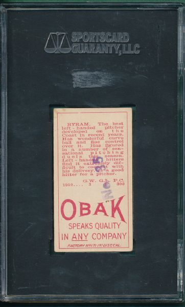 1911 T212 Byram Obak Cigarettes Red Back SGC 50