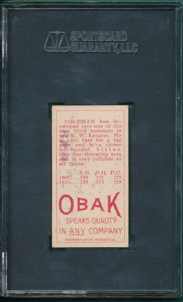 1911 T212 Coleman Obak Cigarettes Red Back SGC 80