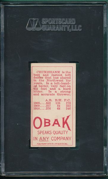 1911 T212 Crukshank Obak Cigarettes Red Back SGC 60