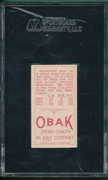 1911 T212 Rodgers Obak Cigarettes Red Back SGC 50