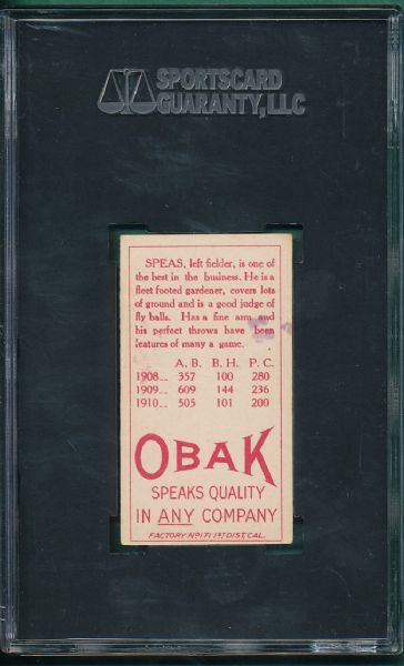 1911 T212 Spears Obak Cigarettes Red Back SGC 45