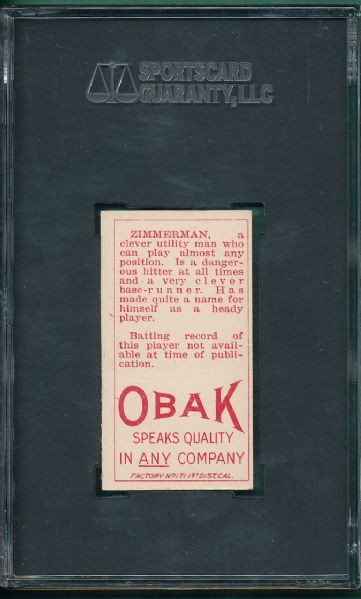 1911 T212 Zimmerman Obak Cigarettes Red Back SGC 50