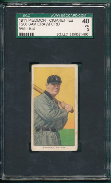 1909-1911 T206 Crawford, Batting, Piedmont Cigarettes SGC 40