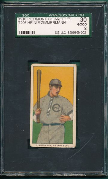 1909-1911 T206 Zimmerman, Piedmont Cigarettes SGC 30