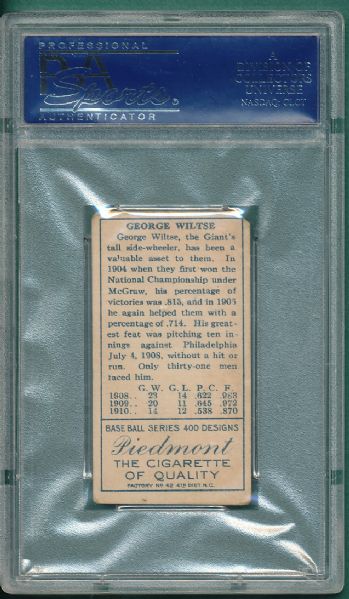 1911 T205 Wiltse, Both Ears,  Piedmont Factory 42 Cigarettes PSA 3