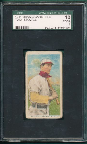 1911 T212 Stovall Obak Cigarettes Red Back SGC 10