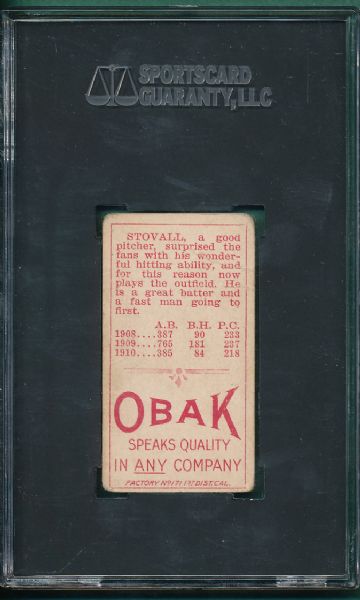 1911 T212 Stovall Obak Cigarettes Red Back SGC 10