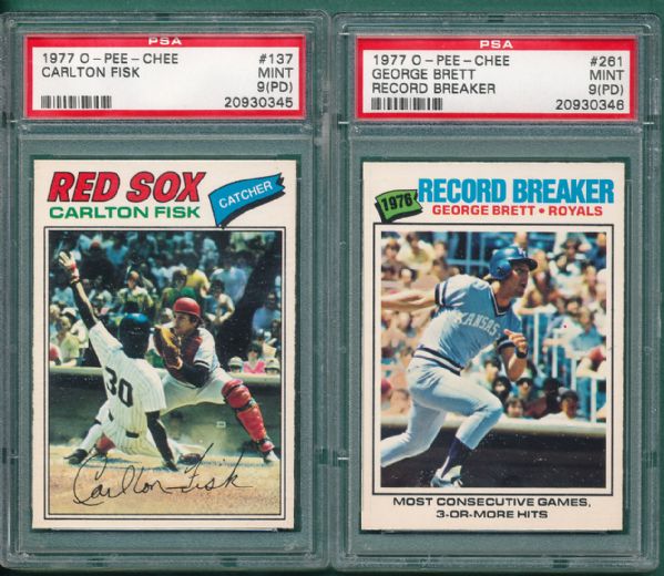 1977 O-Pee-Chee Yount, Fisk, & Brett (3) Card Lot PSA 9 (PD)