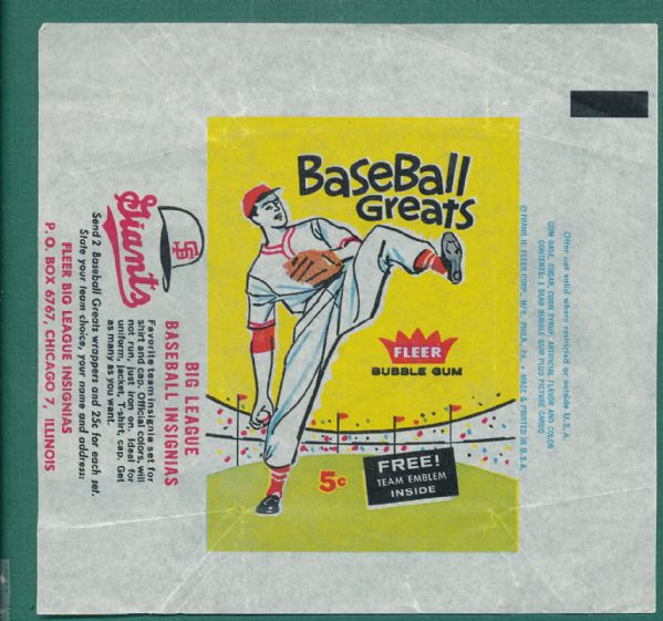 1963 Fleer Baseball Greats Wrapper