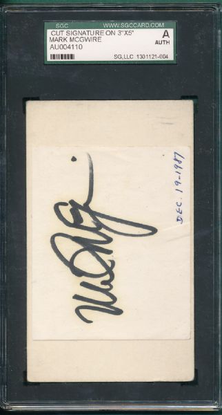 Mark McGwire Cut Signature SGC Authentic