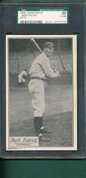 1928 R315 Anonymous Mark Koenig SGC 80