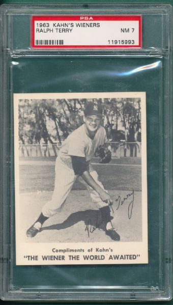 1963 Kahn's Weiners Ralph Terry PSA 7